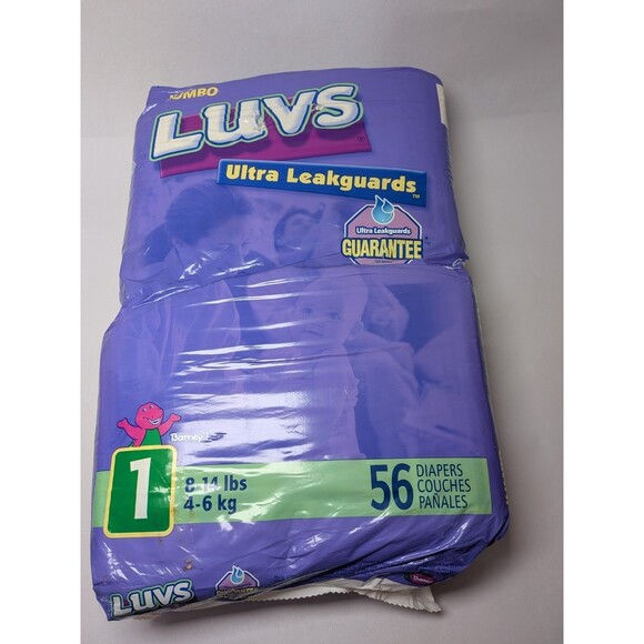 Luvs Vintage 2002 Size 1 Barney Diapers Ultra Leakguards SEALED New 56 Vtg Rare - Picture 2 of 16
